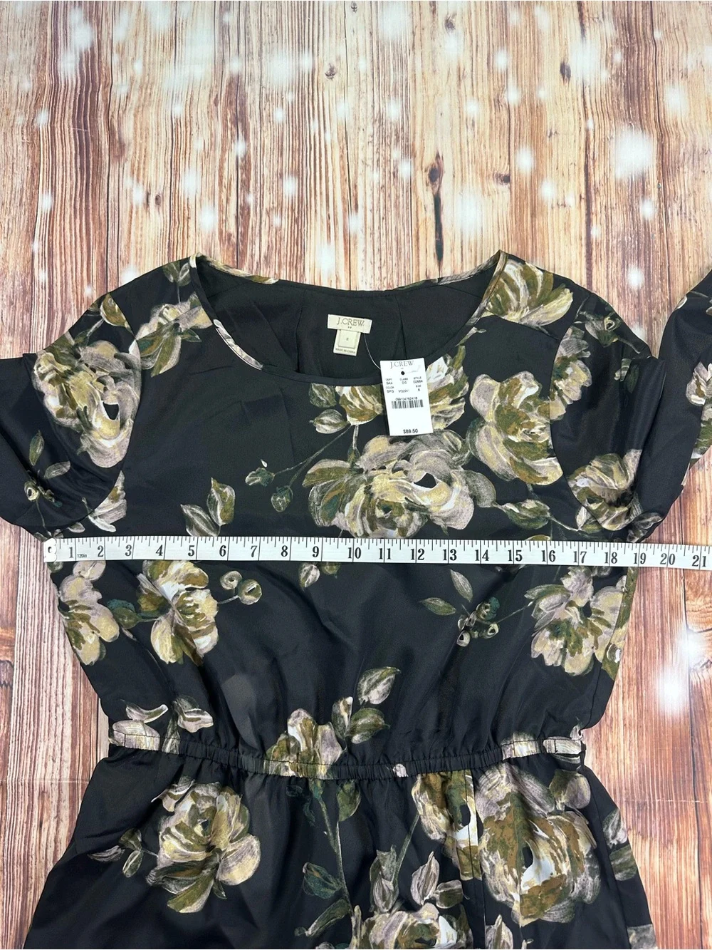 NWT J. Crew Black Floral Long Sleeve Tulip Hem Dress - Size 8  Polyester